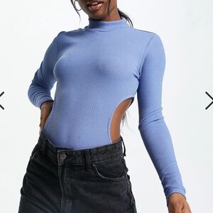 Topshop Light Blue Ribbed Cutout Bodysuit